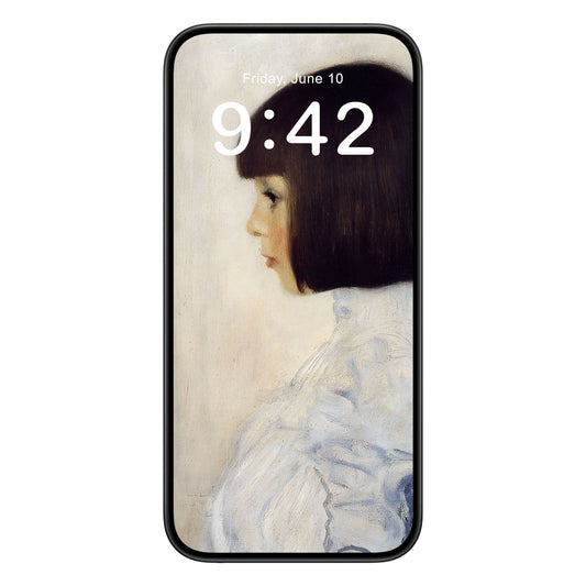 Victorian Era Portrait phone wallpaper background with gustav klimt design shown on a phone lock screen, instant download available.