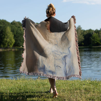 Victorian Era Portrait Woven Blanket Held on a Woman's Back Outside