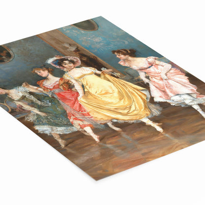 Victorian Girls Dancing Art Print Laying Flat on a White Background