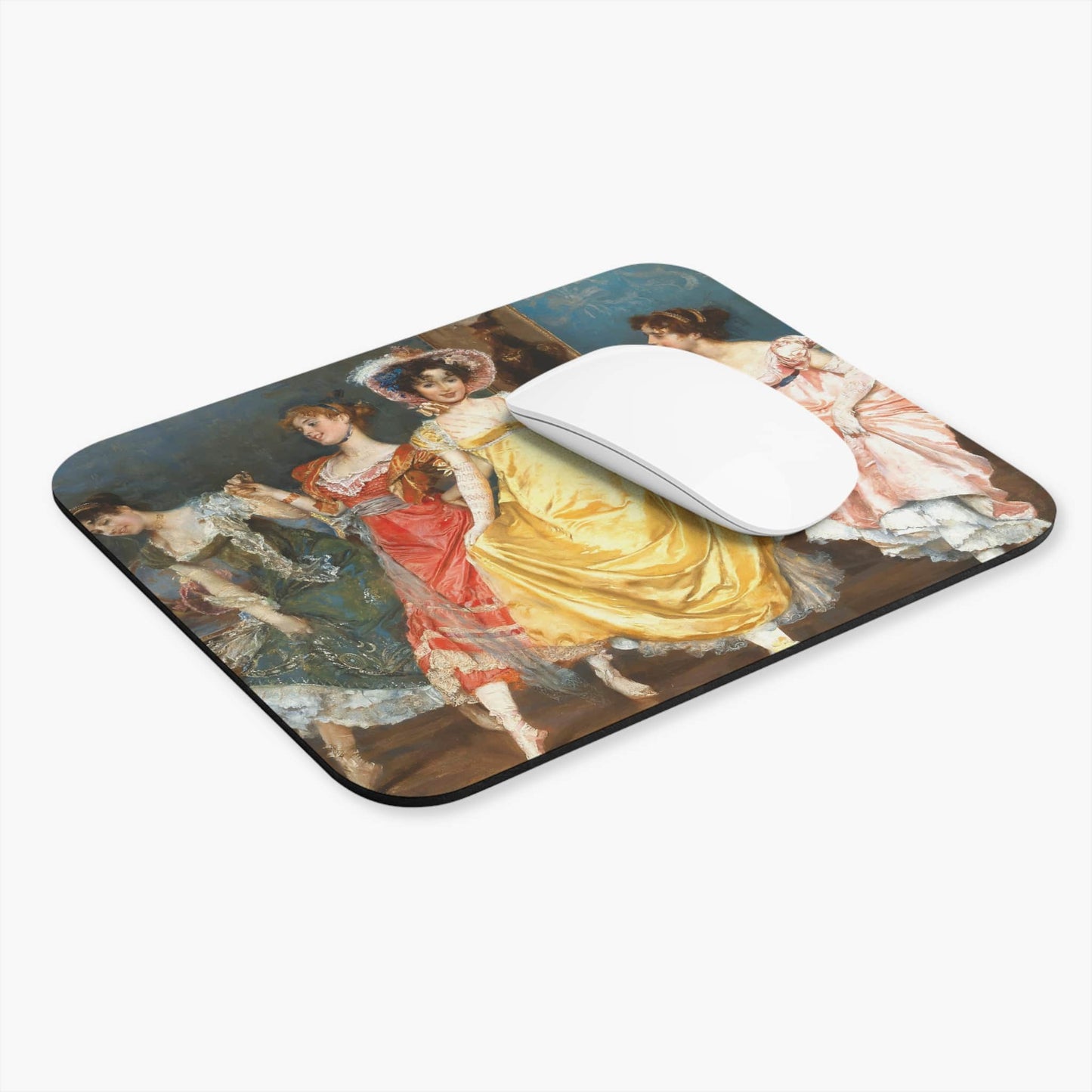 Victorian Girls Dancing Computer Desk Mouse Pad With White Mouse