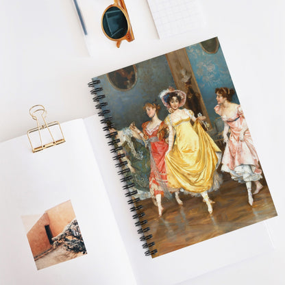 Victorian Girls Dancing Spiral Notebook Displayed on Desk