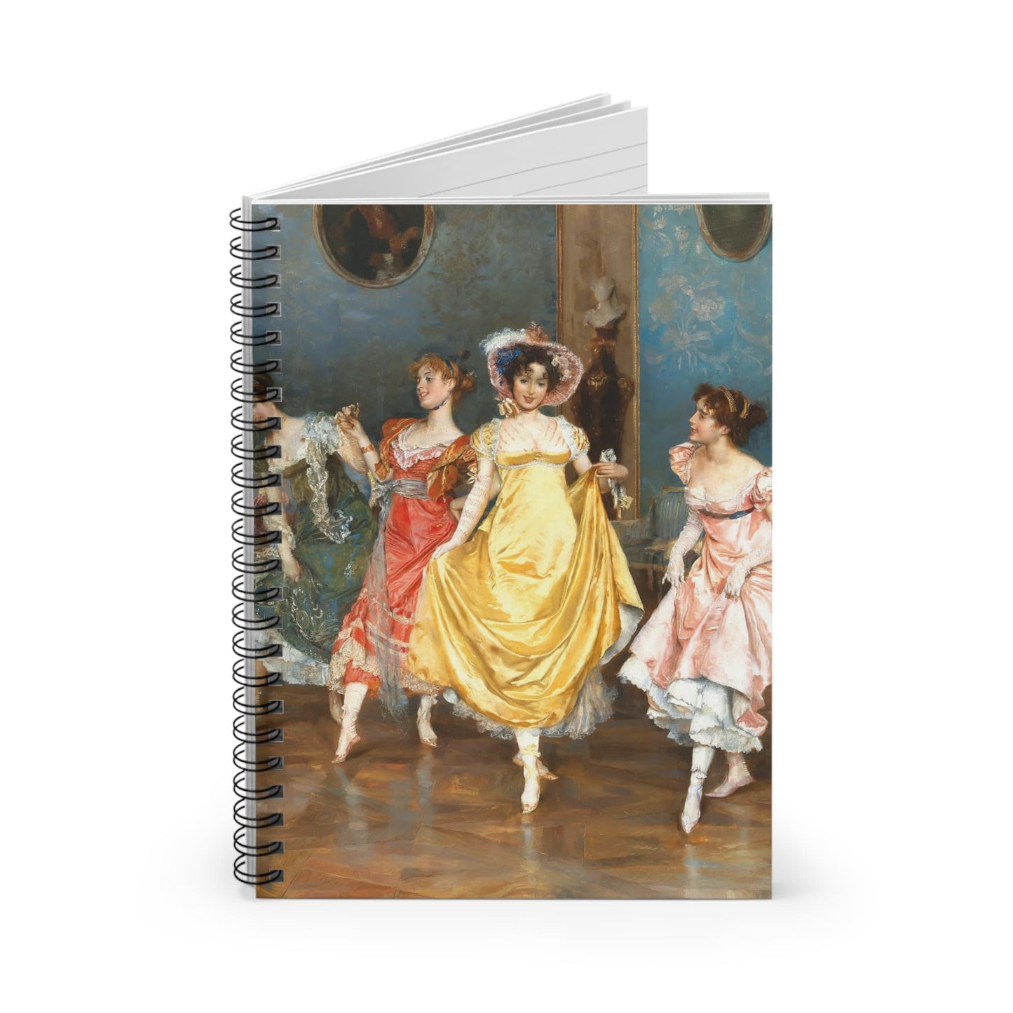 Victorian Girls Dancing Spiral Notebook Standing up on White Desk