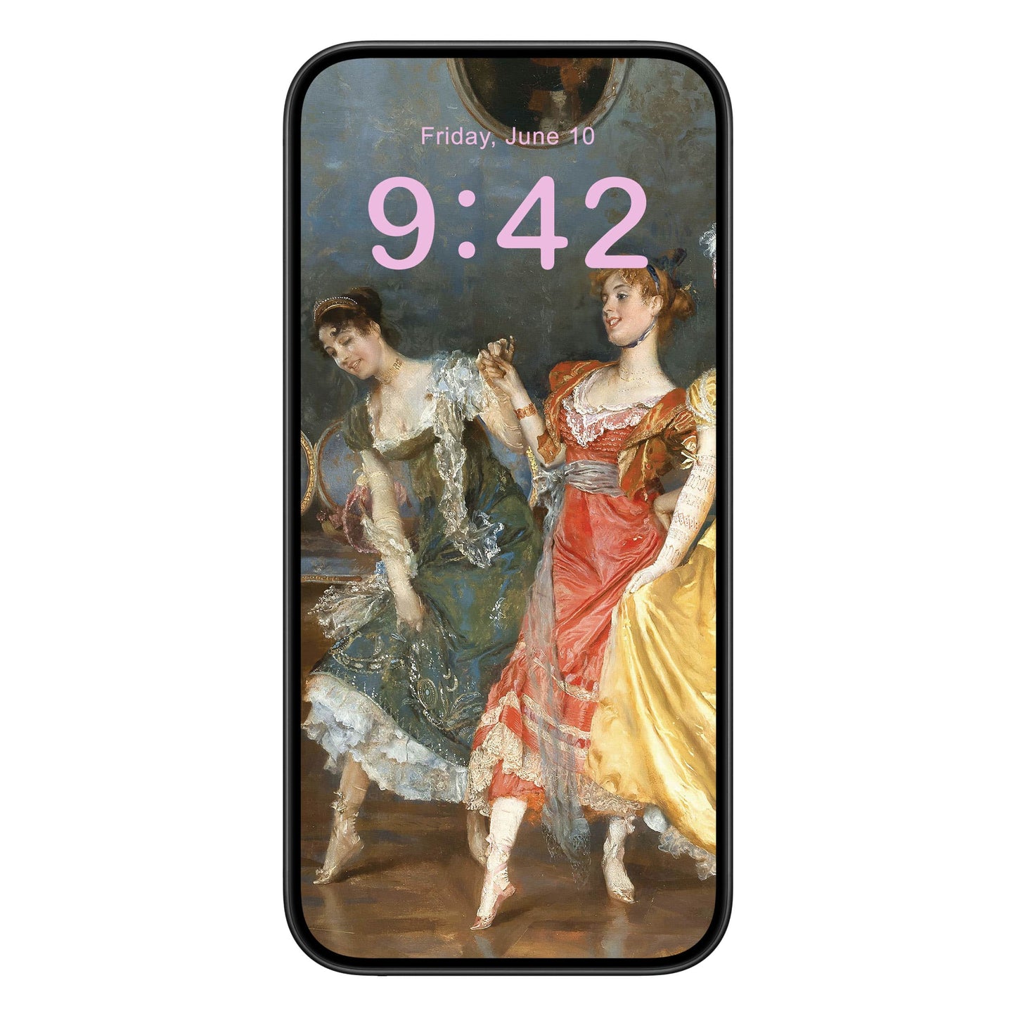 Victorian Girls Dancing Phone Wallpaper Pink Text