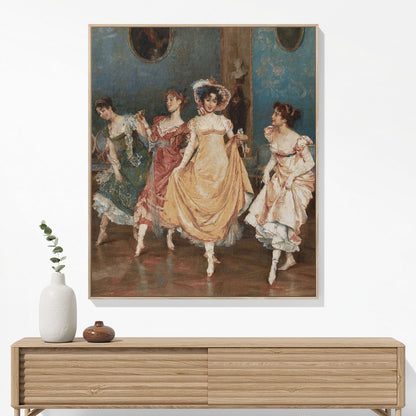 Victorian Girls Dancing Woven Blanket Hanging on a Wall as Framed Wall Art