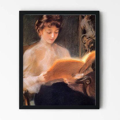 Aesthetic Reading Drawing in Black Picture Frame