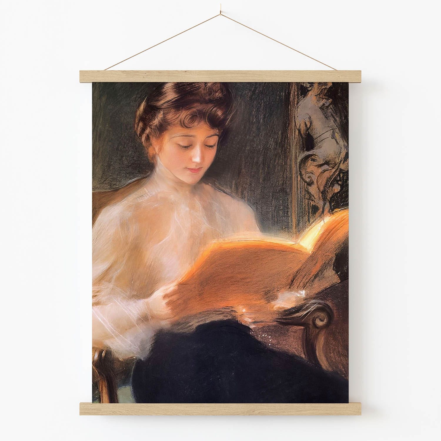 Aesthetic Reading Art Print in Wood Hanger Frame on Wall