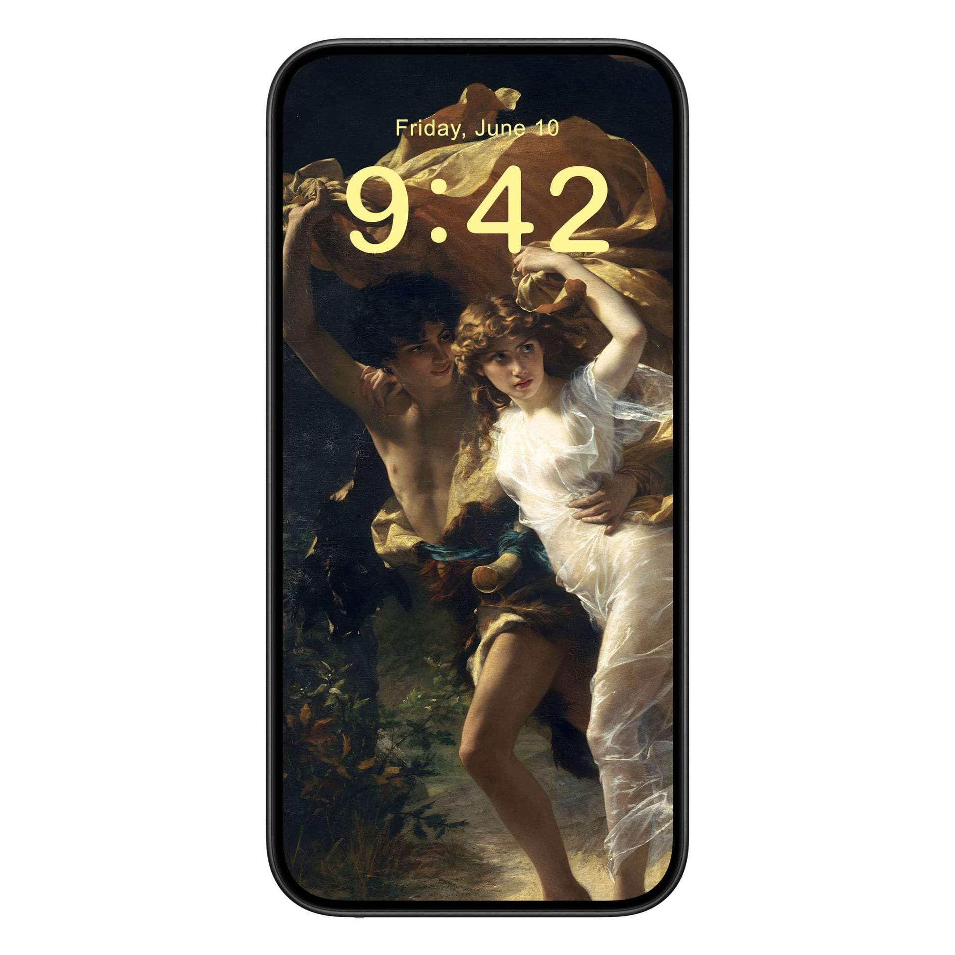 Victorian Lovers Phone Wallpaper Yellow Text