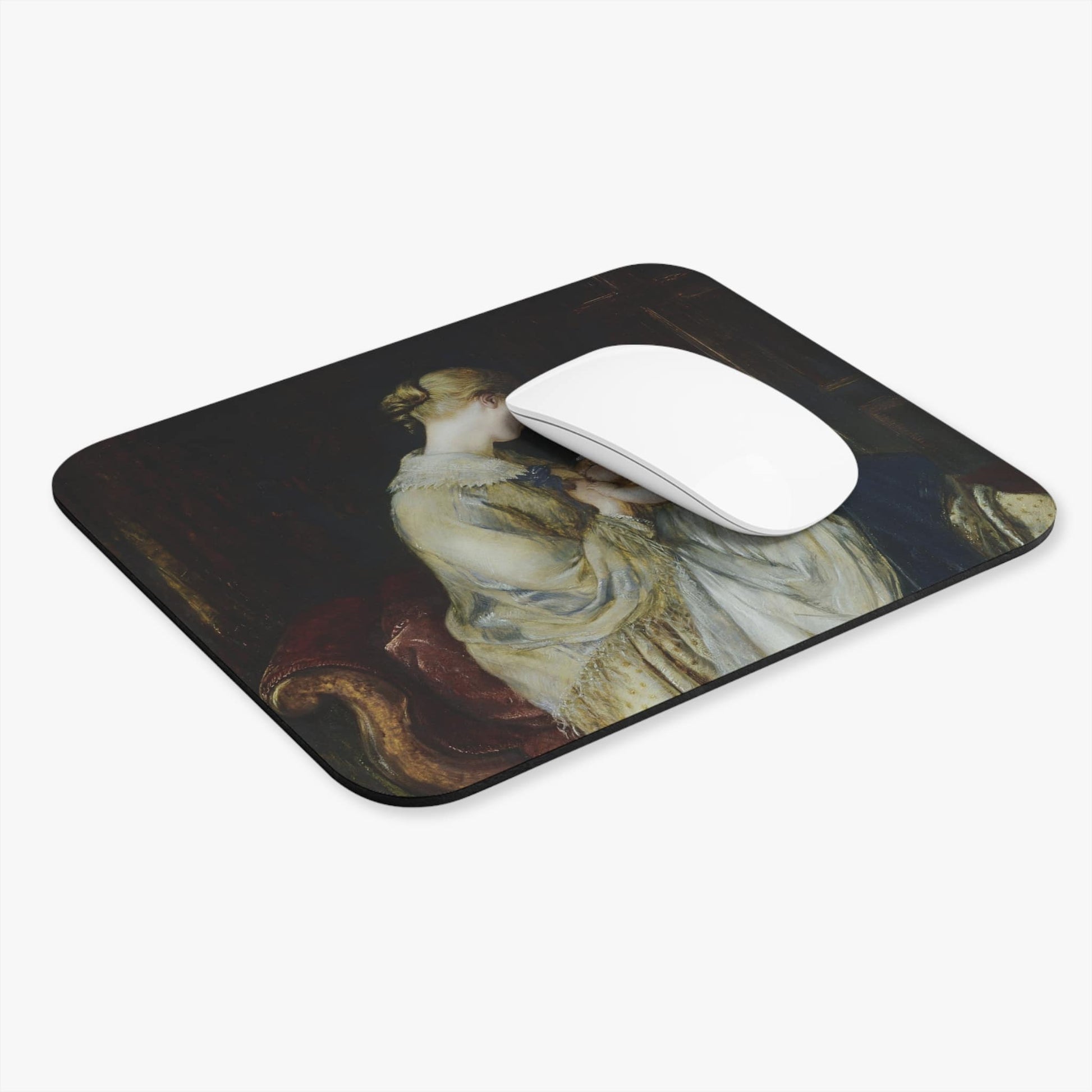 Victorian Mother and Baby Computer Desk Mouse Pad With White Mouse