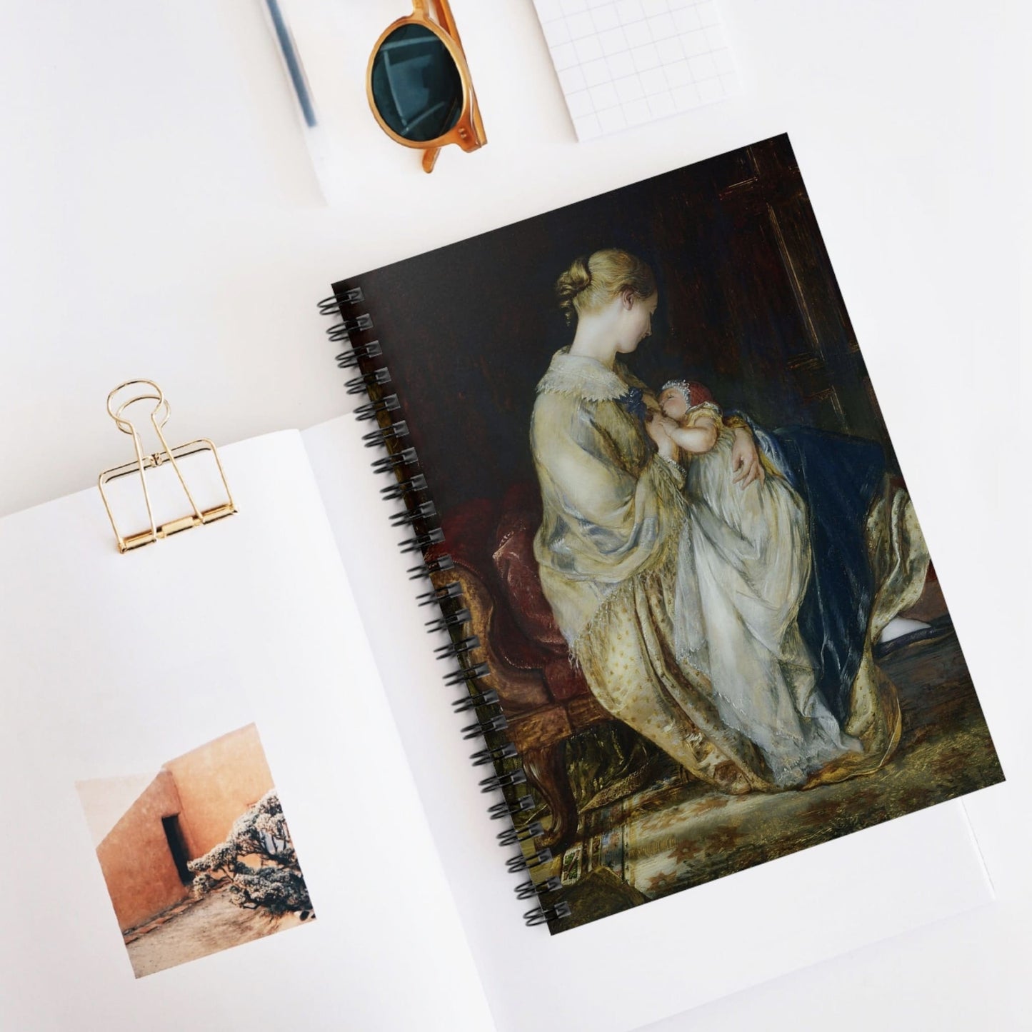 Victorian Mother and Baby Spiral Notebook Displayed on Desk