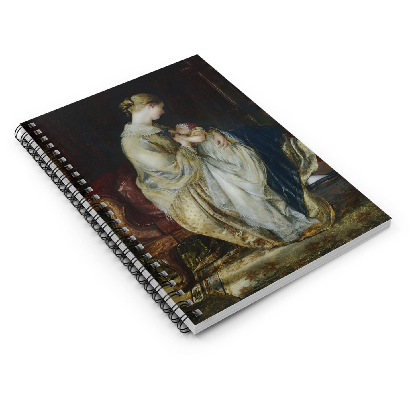 Victorian Mother and Baby Spiral Notebook Laying Flat on White Surface