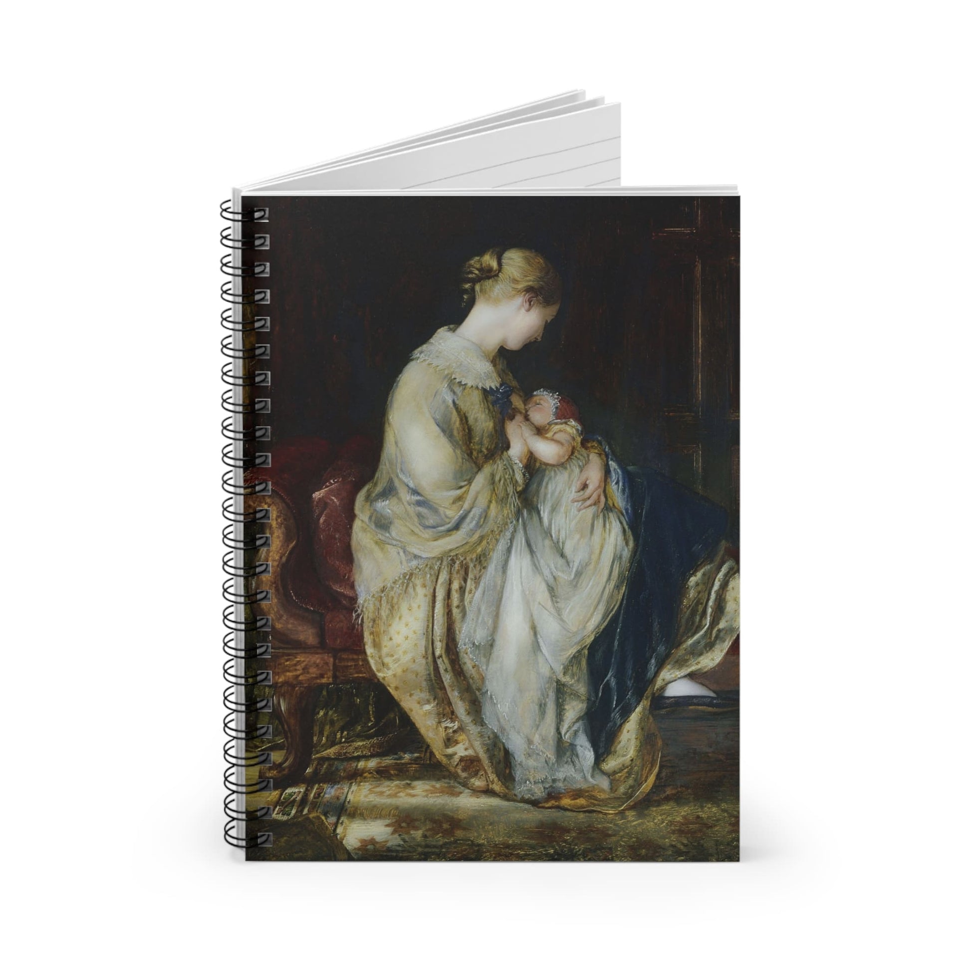 Victorian Mother and Baby Spiral Notebook Standing up on White Desk