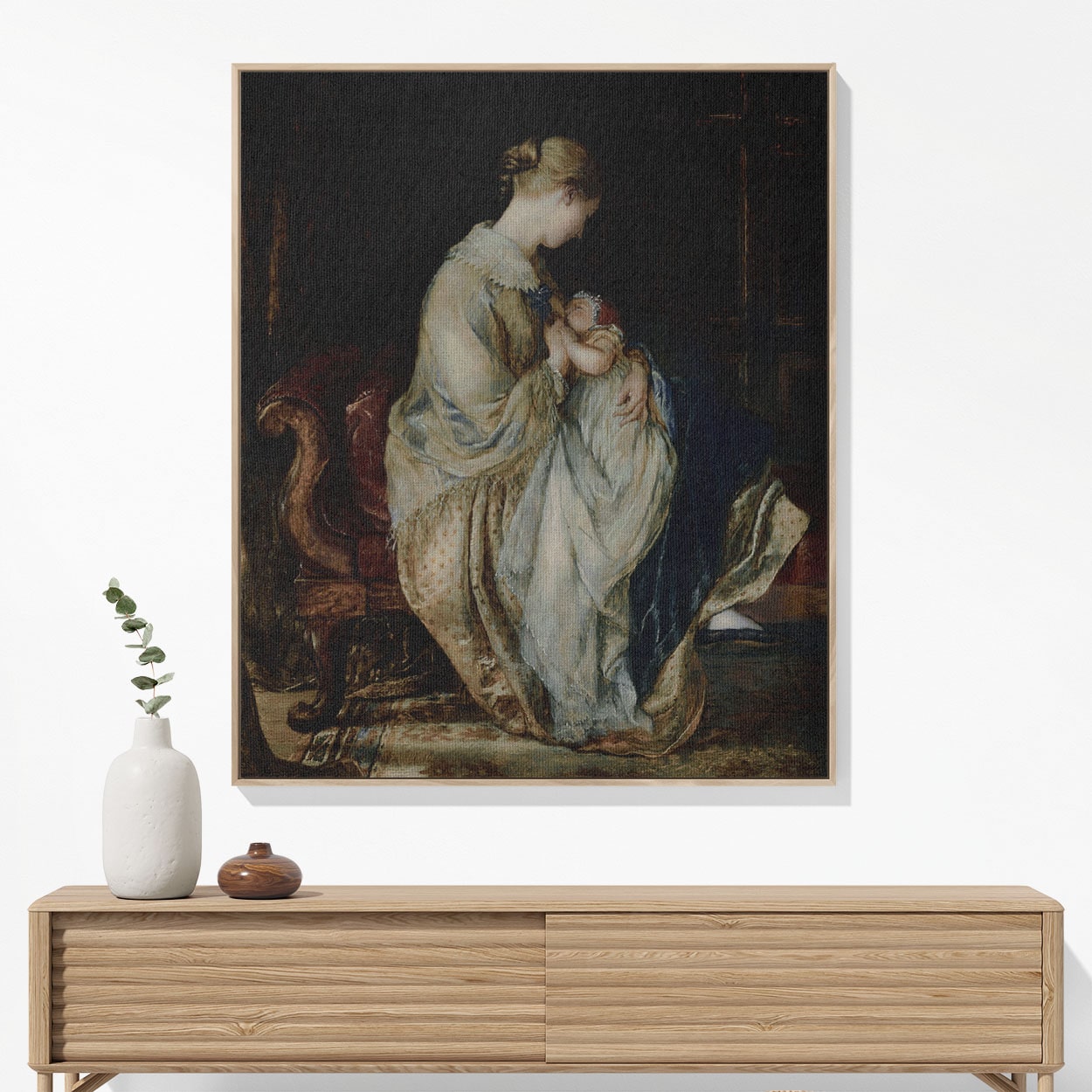 Victorian Mother and Baby Woven Blanket Hanging on a Wall as Framed Wall Art