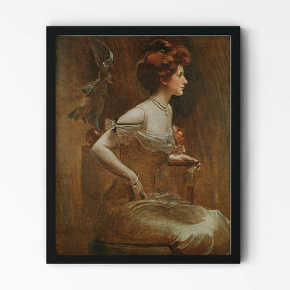 Woman in Tan Hues Painting in Black Picture Frame