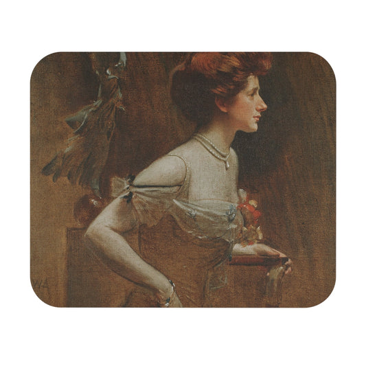 Victorian Portrait Mouse Pad featuring a woman in a tan elegant attire, perfect for desk and office decor.