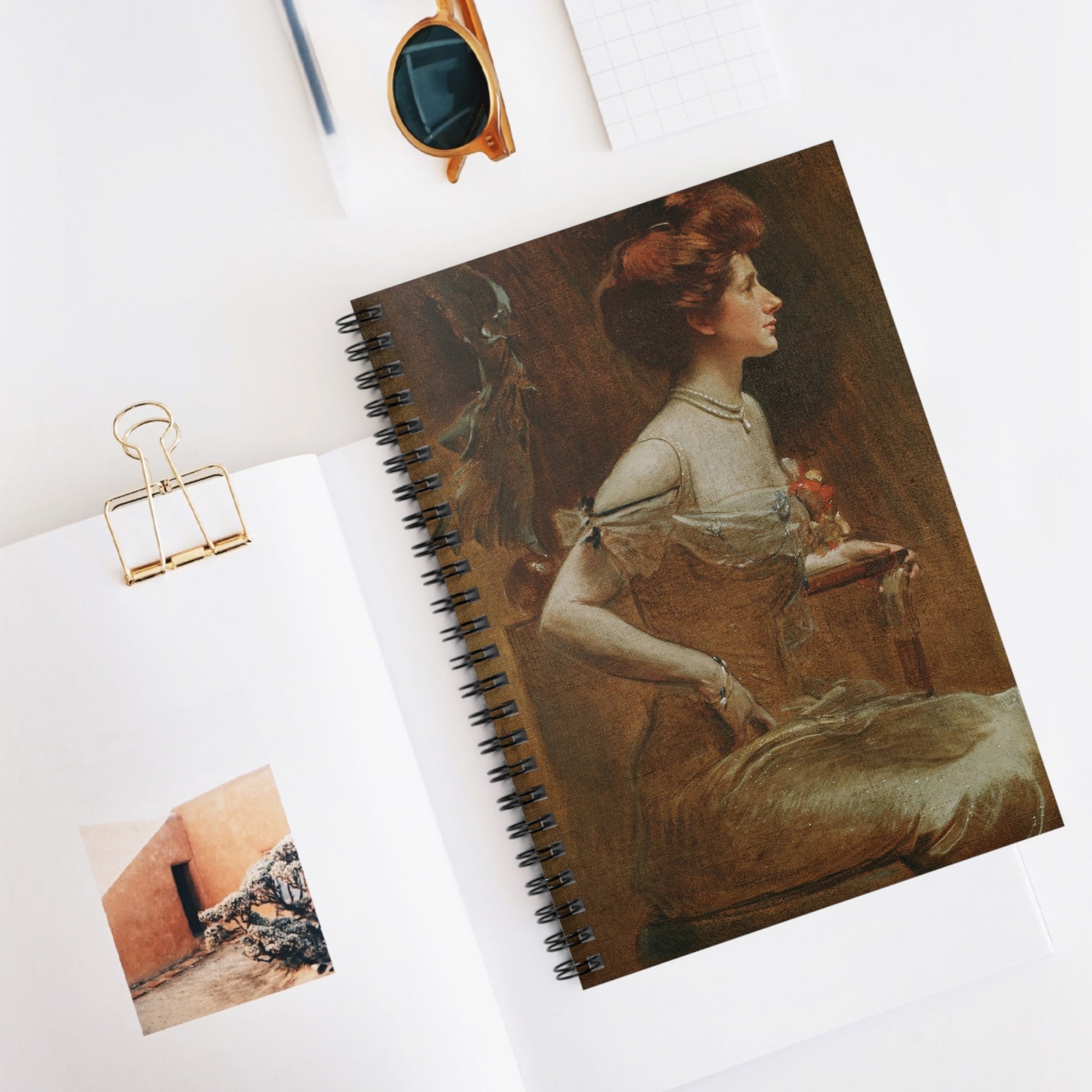 Victorian Portrait Spiral Notebook Displayed on Desk