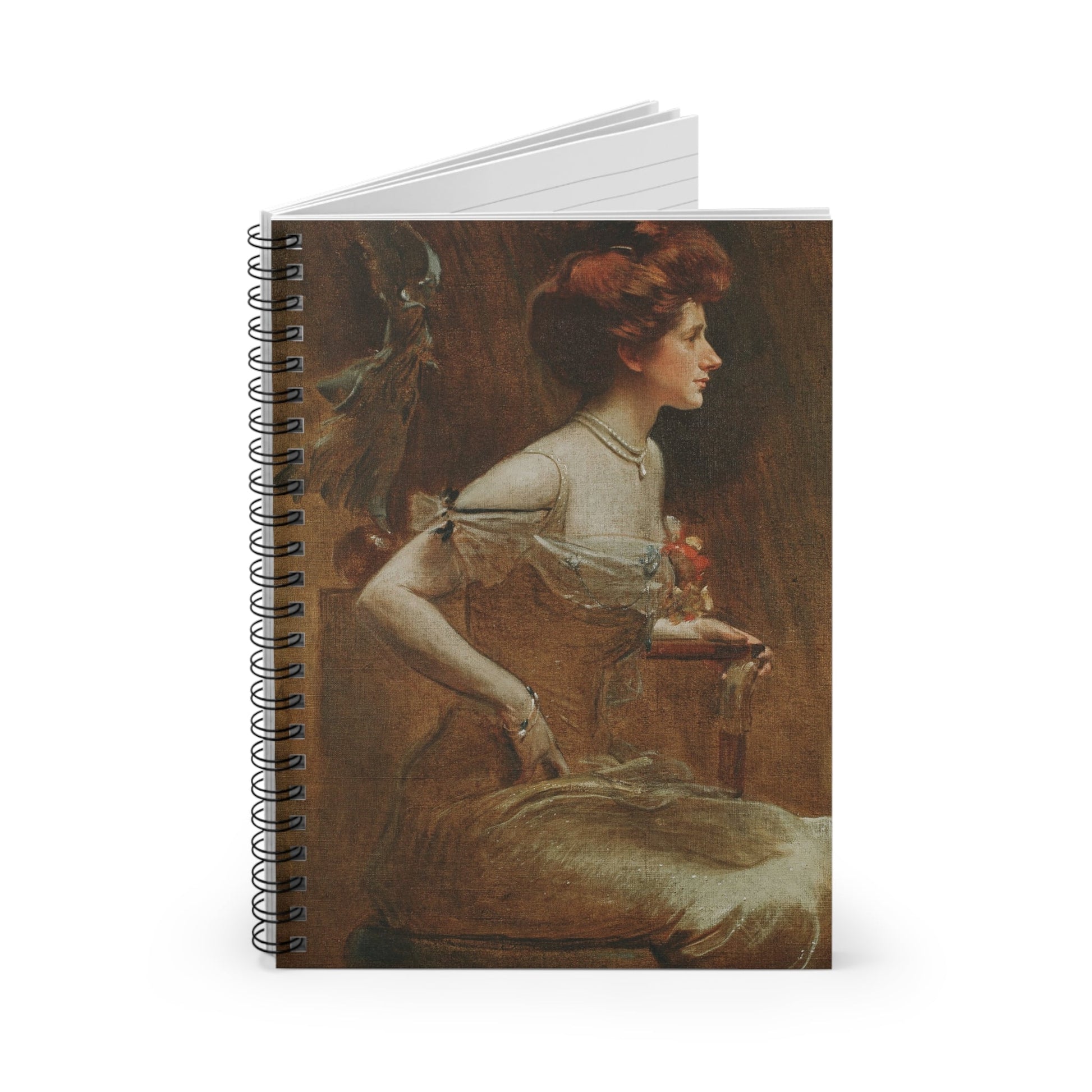 Victorian Portrait Spiral Notebook Standing up on White Desk