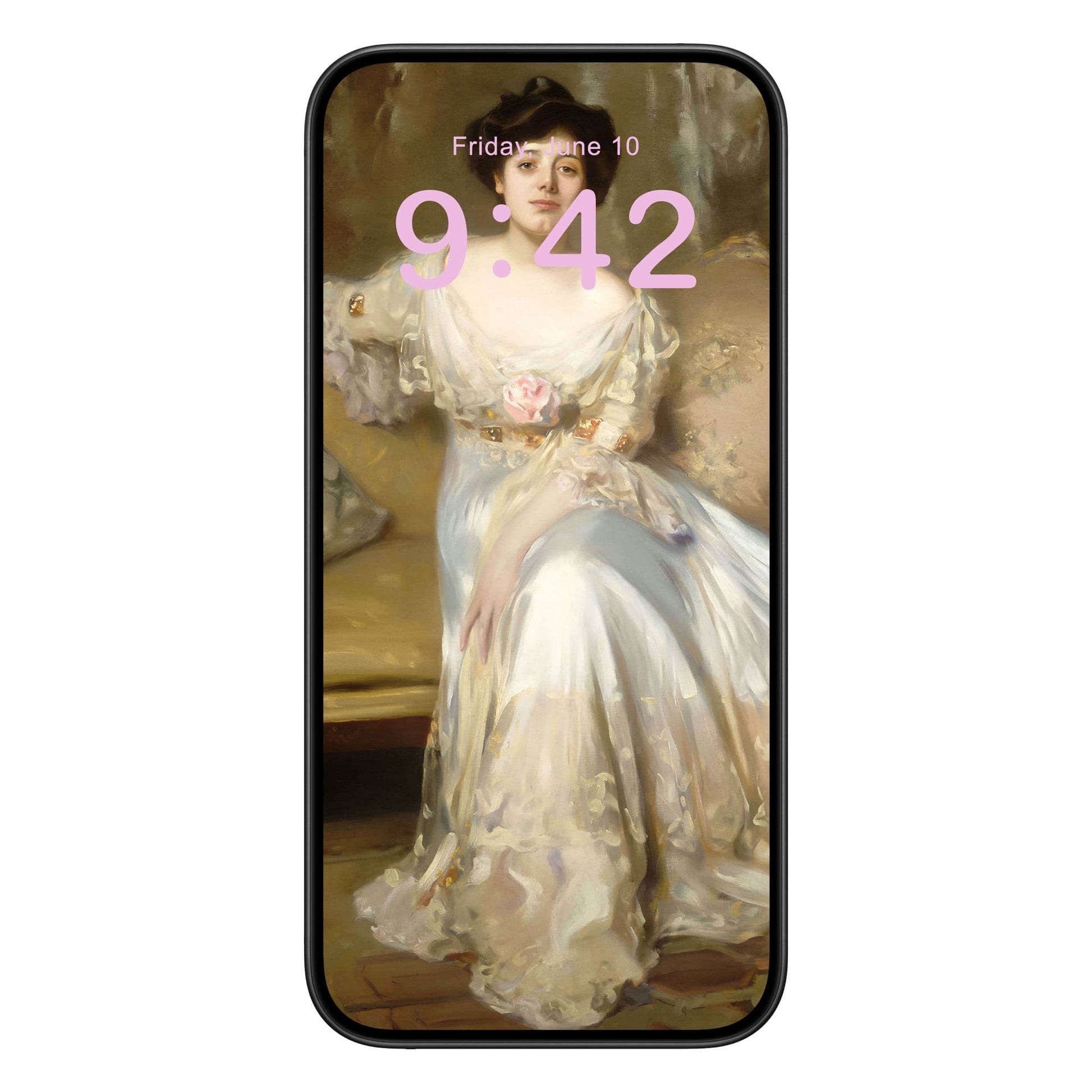 Victorian Portrait Phone Wallpaper Pink Text