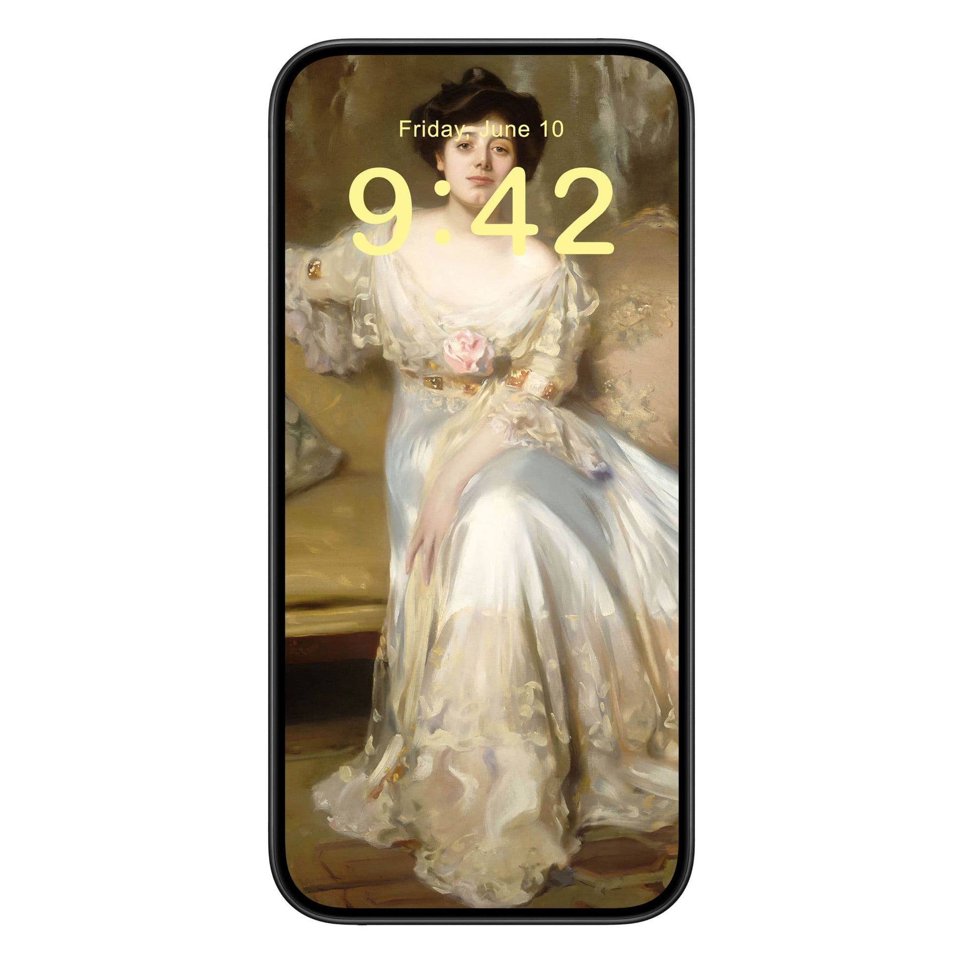 Victorian Portrait Phone Wallpaper Yellow Text