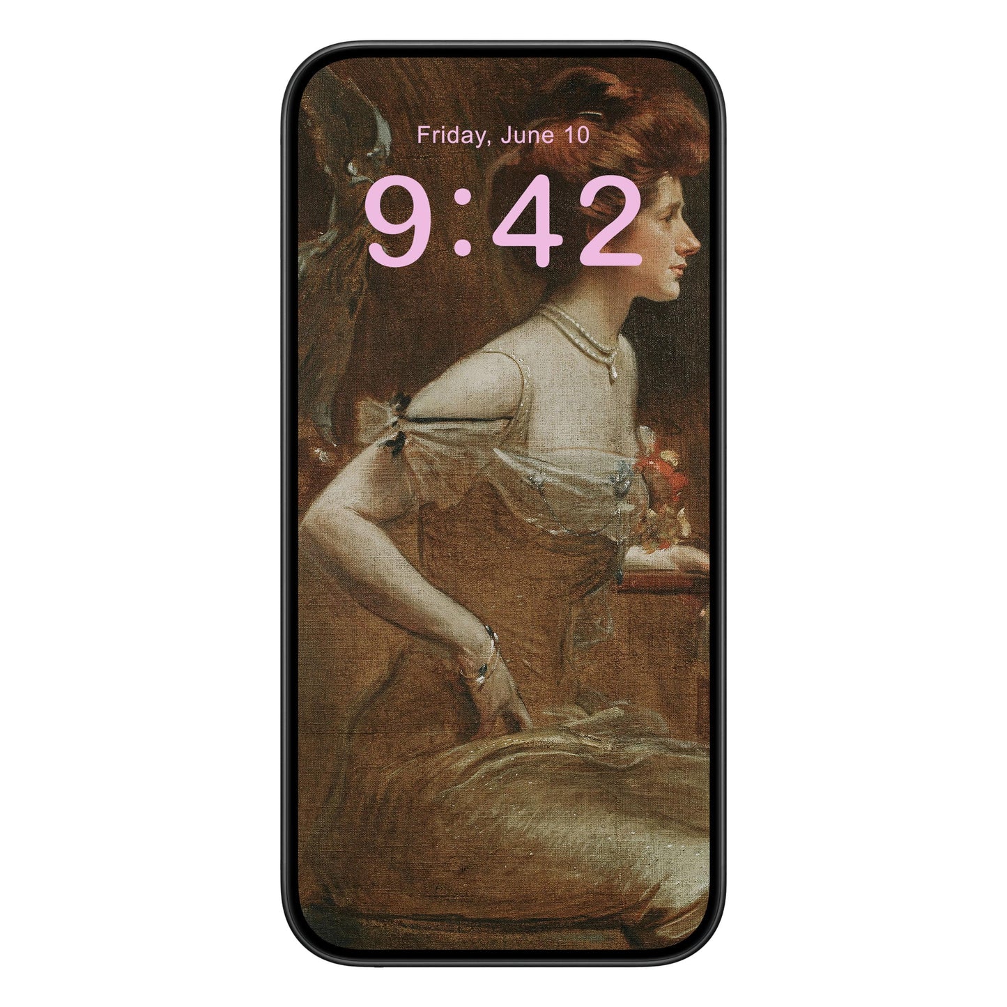 Victorian Portrait Phone Wallpaper Pink Text