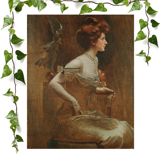 Victorian Portrait art print woman in tan vintage wall art