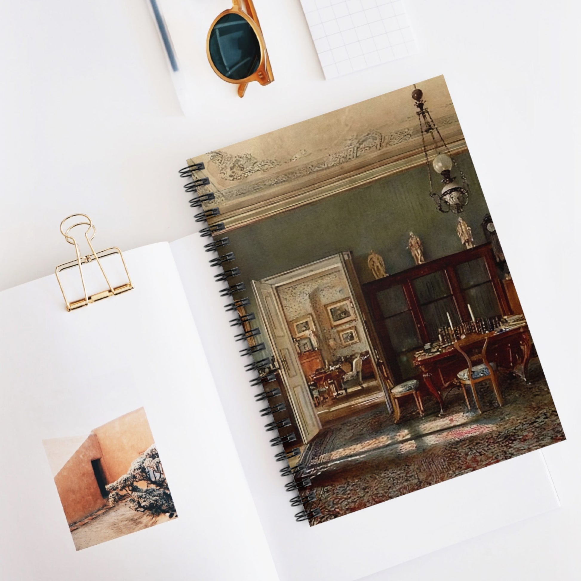 Victorian Room Aesthetic Spiral Notebook Displayed on Desk