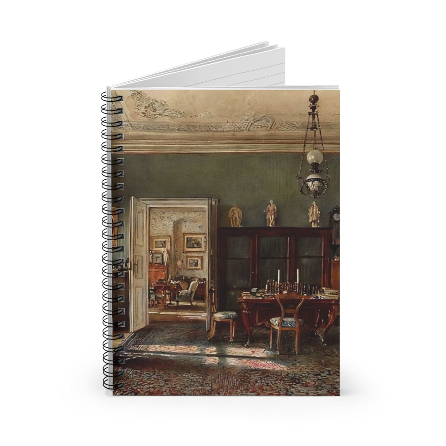 Victorian Room Aesthetic Spiral Notebook Standing up on White Desk