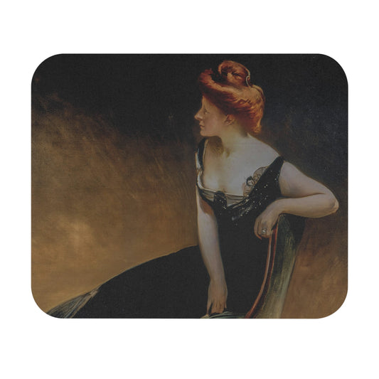 Victorian Woman Mouse Pad showcasing a lady in black elegant attire, adding sophistication to desk and office decor.