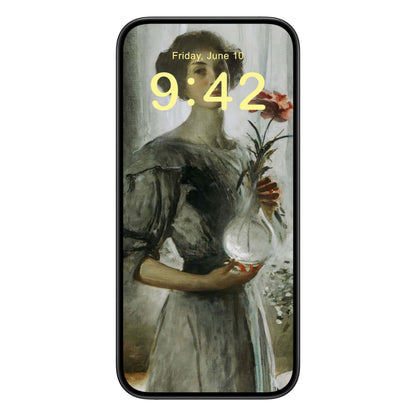 Victorian Woman with a Flower Phone Wallpaper Yellow Text