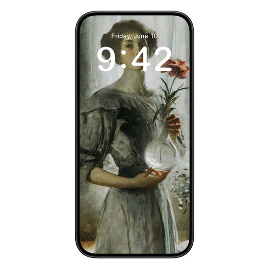 Victorian Floral phone wallpaper background with impressionism design shown on a phone lock screen, instant download available.