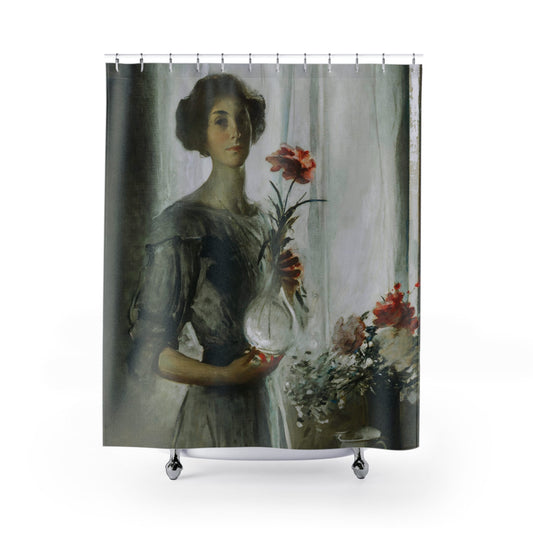 Victorian Floral Shower Curtain with impressionism design, artistic bathroom decor featuring classic floral artwork.