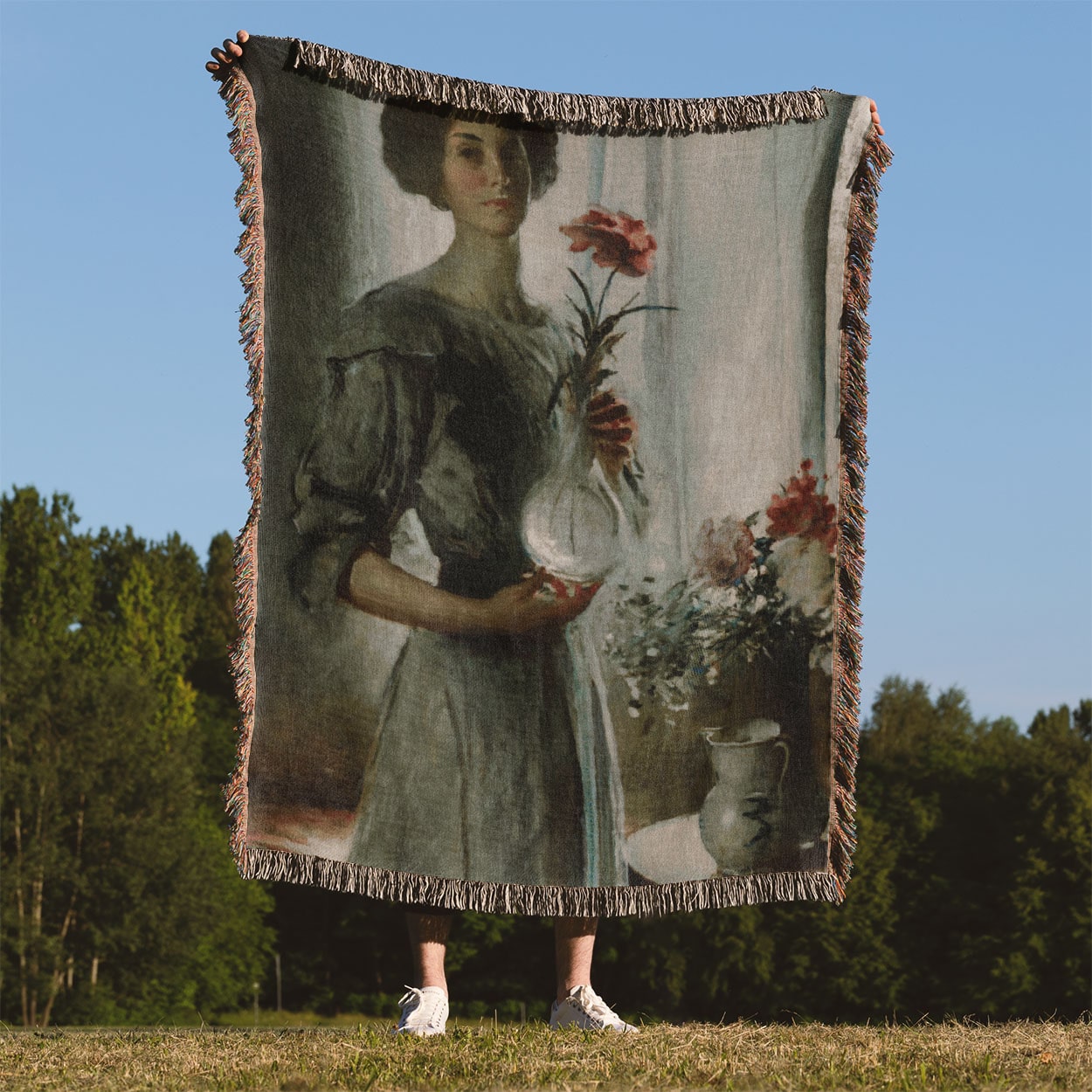 Victorian Woman with a Flower Held Up Outside