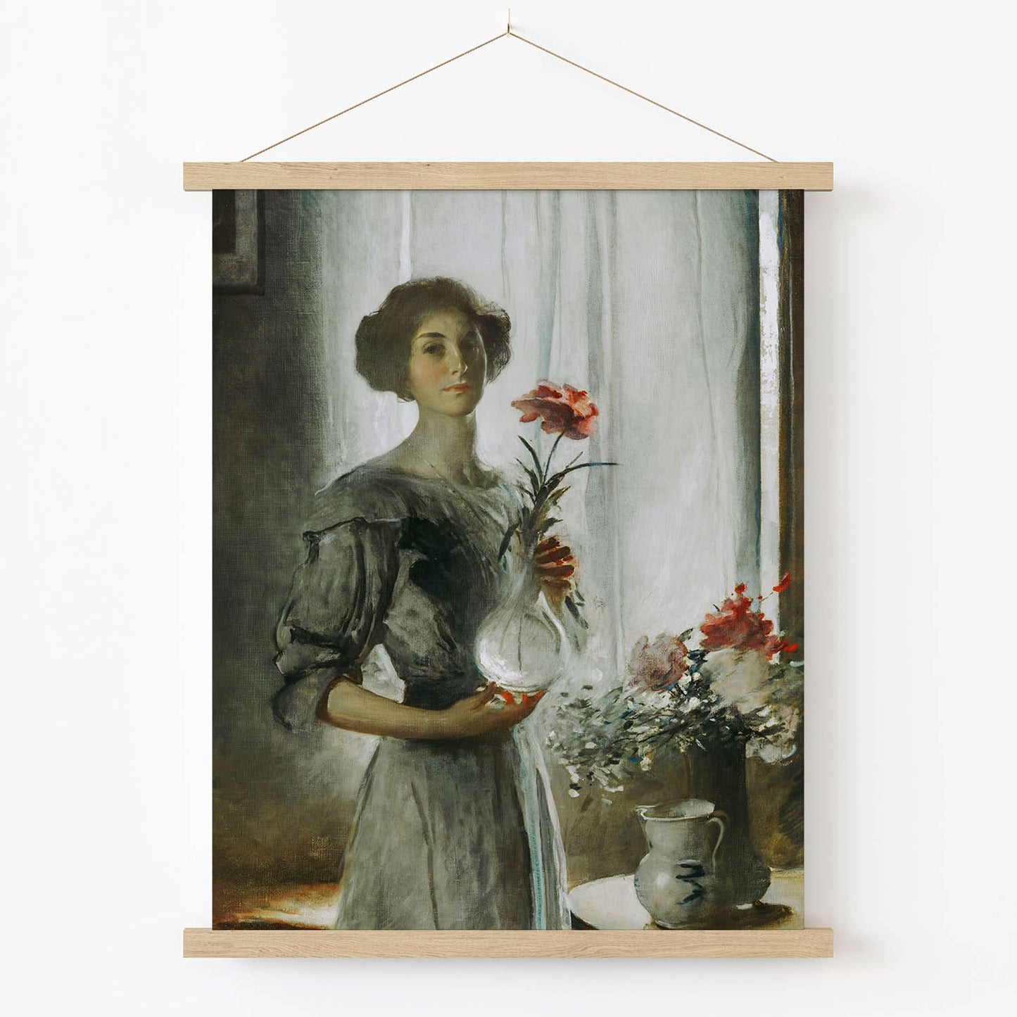 Impressionism Portrait Art Print in Wood Hanger Frame on Wall