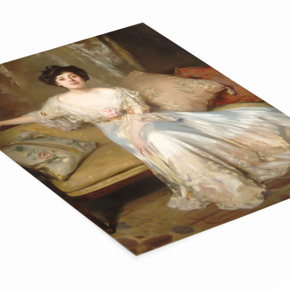 Woman in a White Dress Painting Laying Flat on a White Background