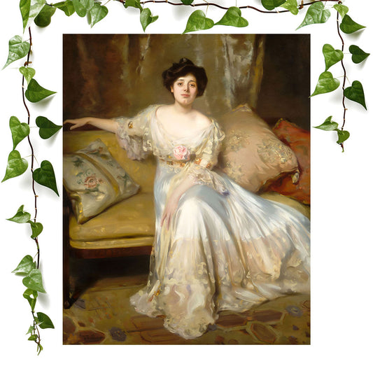Victorian Portrait art print white period dress, vintage wall art room decor