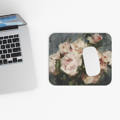 Vintage Abstract Flower Design Laptop Mouse Pad with White Mouse
