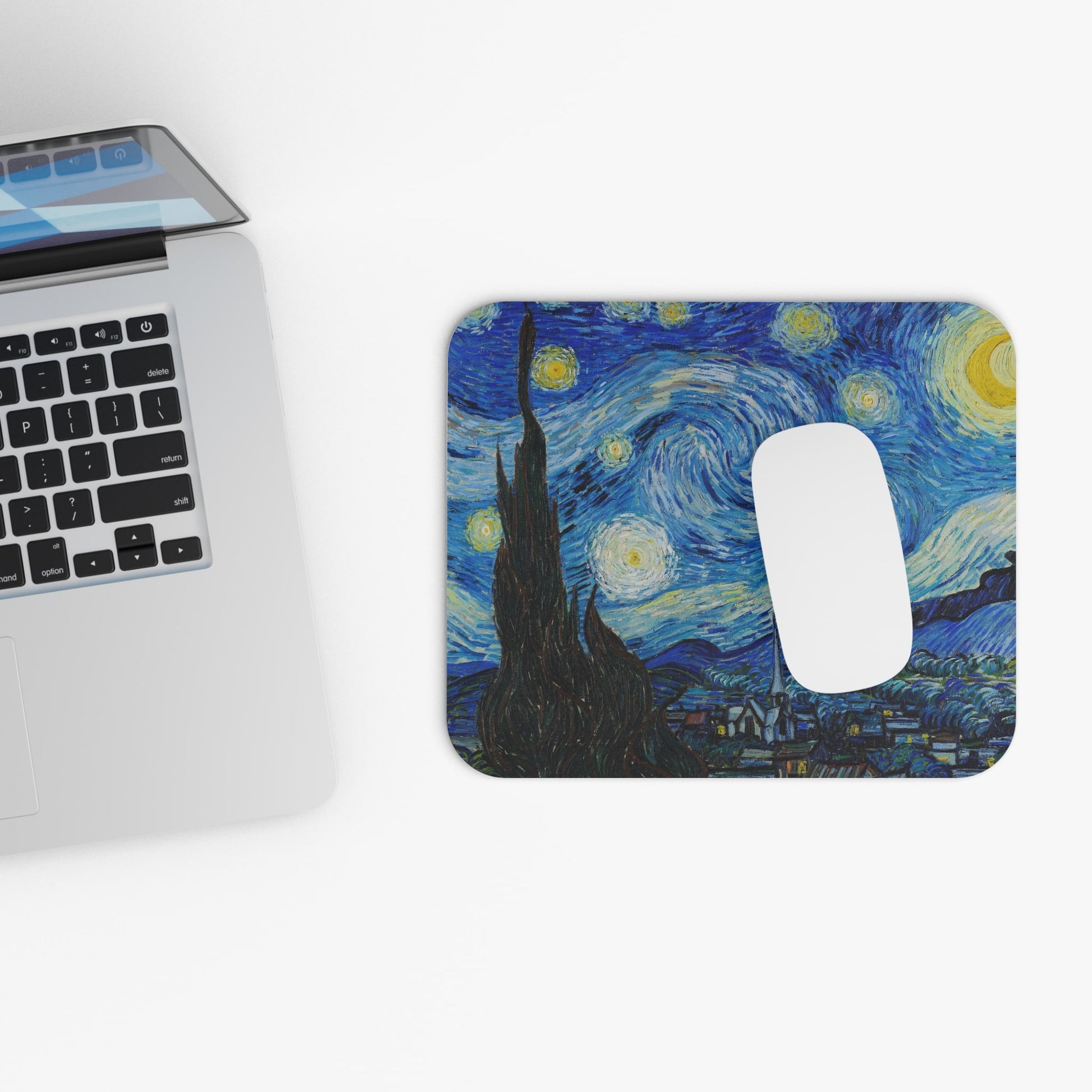 Vintage Abstract Night Sky Painting Design Laptop Mouse Pad with White Mouse