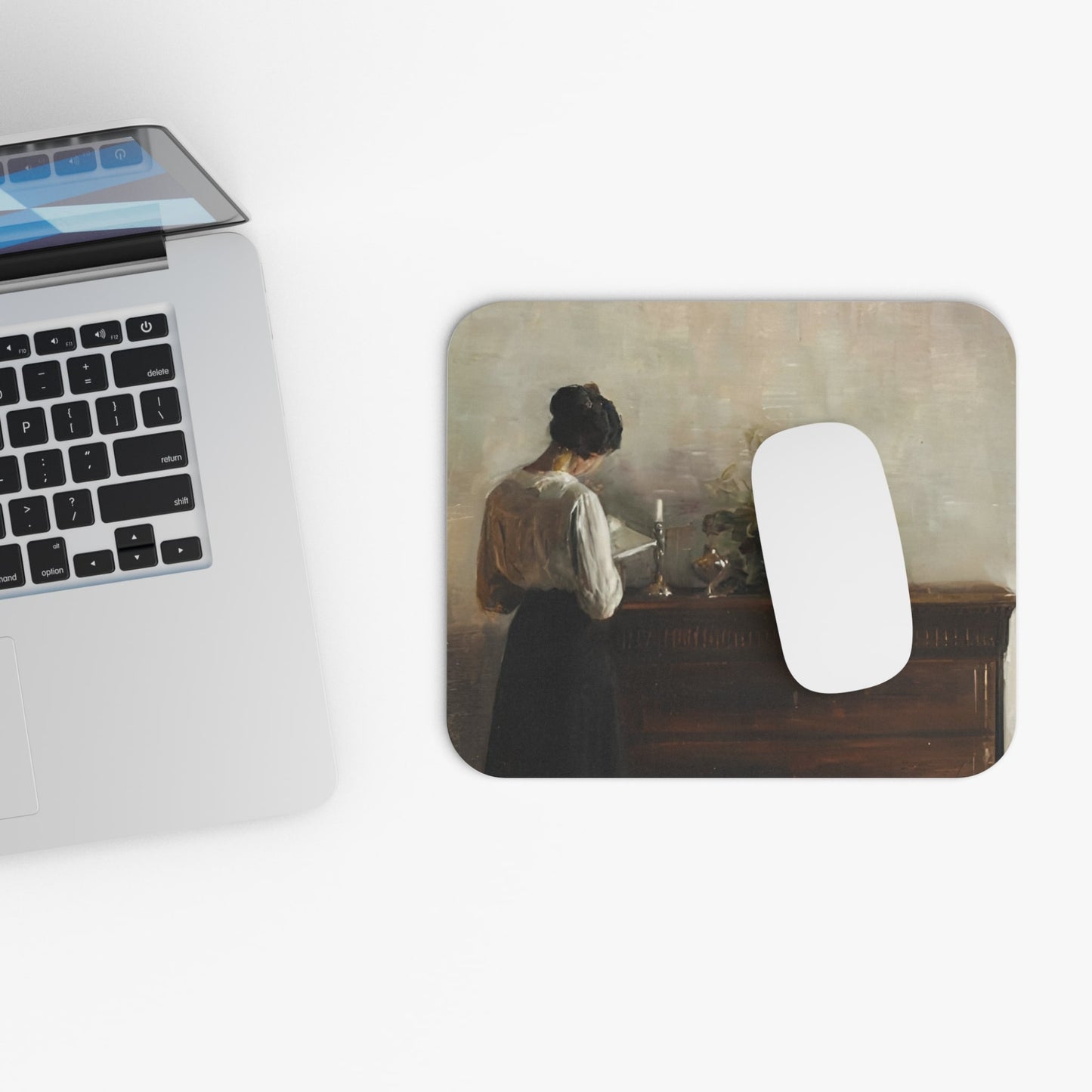 Vintage Aesthetic Victorian Design Laptop Mouse Pad with White Mouse