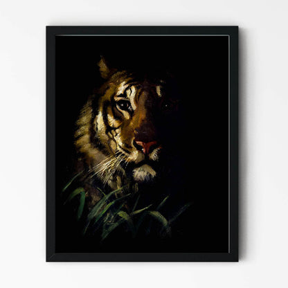 Dark Tiger Painting in Black Picture Frame