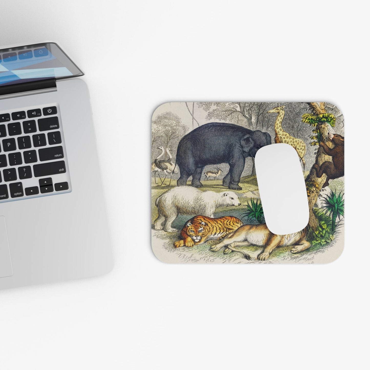 Vintage Animal Book Cover Design Laptop Mouse Pad with White Mouse
