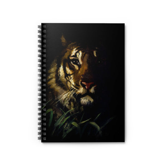 Dark Tiger Notebook with Animal Portrait cover, great for journaling and planning, highlighting an artistic animal portrait of a dark tiger.