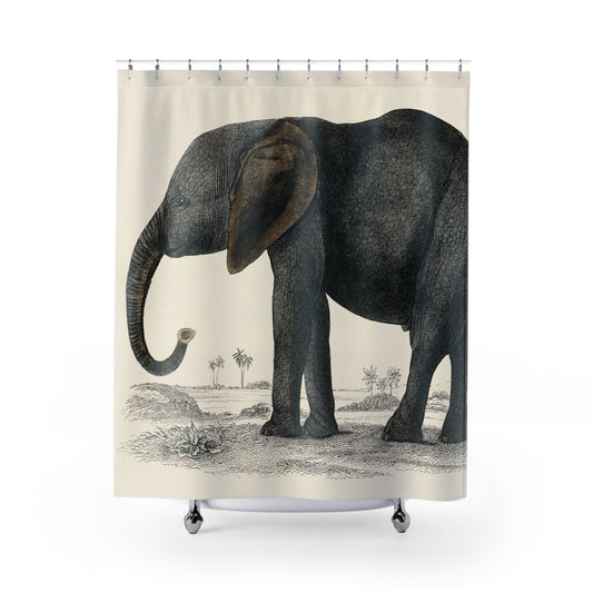 Vintage Animals Shower Curtain with cute elephant design, playful bathroom decor showcasing charming elephant illustrations.