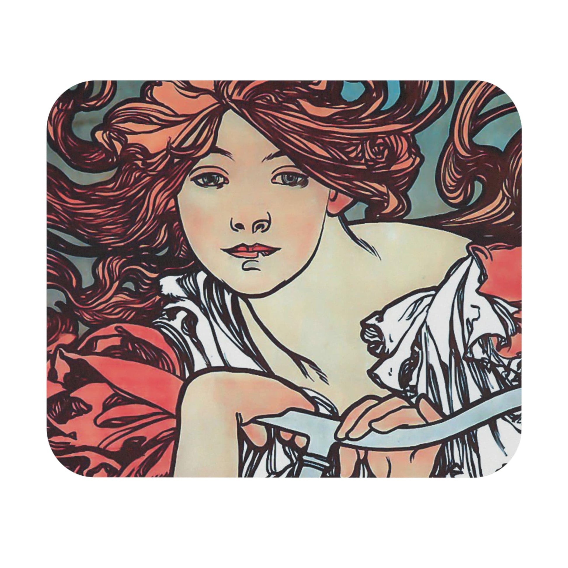 Art Nouveau Mouse Pad with Alphonse Mucha design, ideal for desk and office decor.