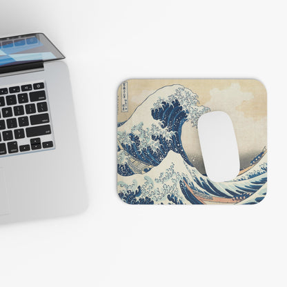 Vintage Big Wave Design Laptop Mouse Pad with White Mouse