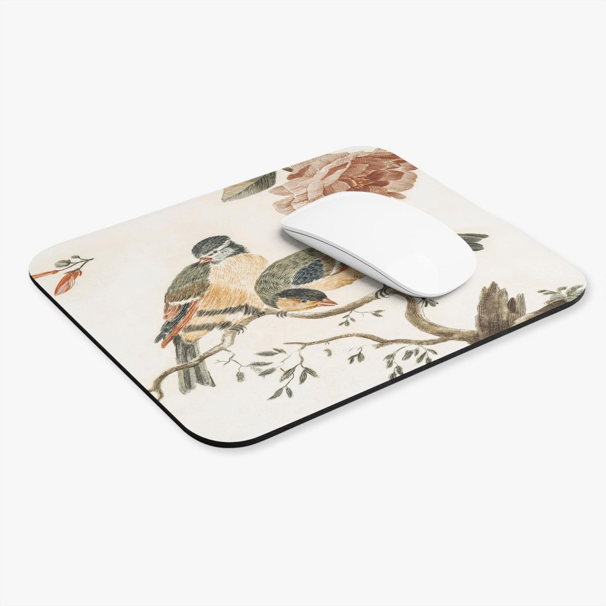 Vintage Bird Drawing Computer Desk Mouse Pad With White Mouse