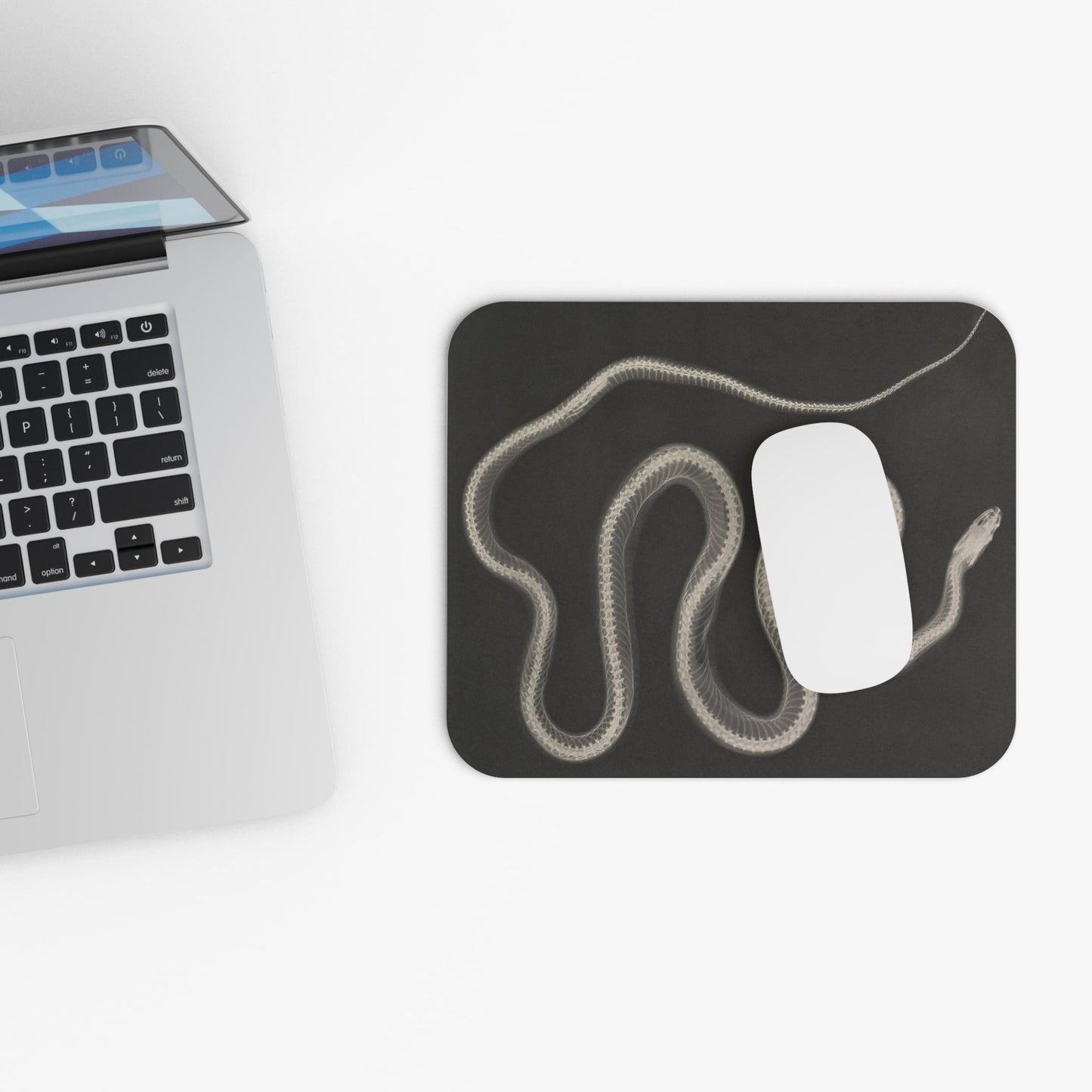 Vintage Black and White Snake Design Laptop Mouse Pad with White Mouse