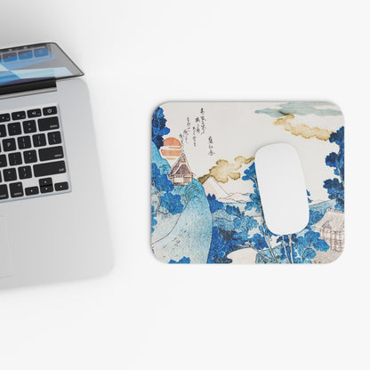 Vintage Blue Mountain Landscape Design Laptop Mouse Pad with White Mouse
