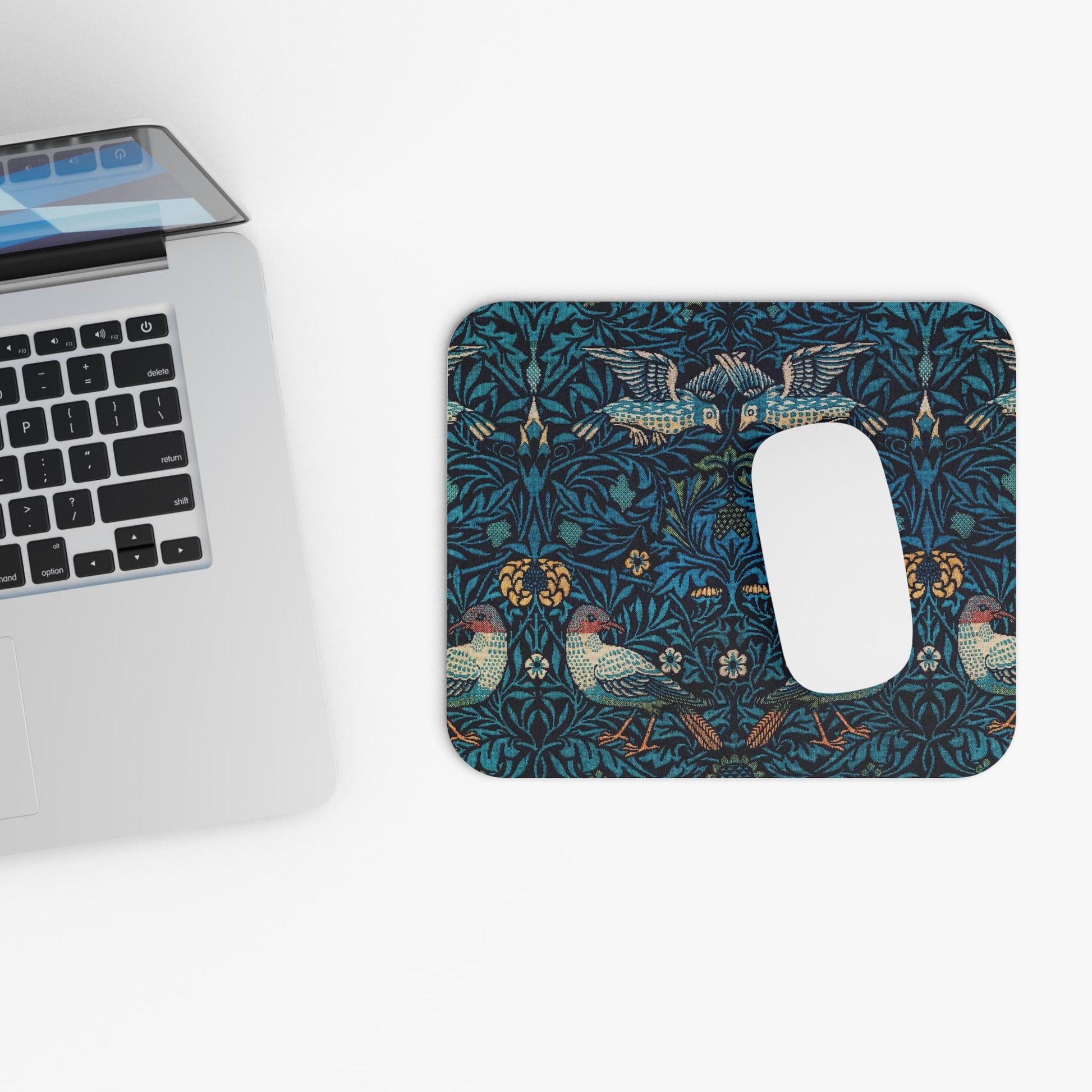 Vintage Blue Nature Pattern Design Laptop Mouse Pad with White Mouse