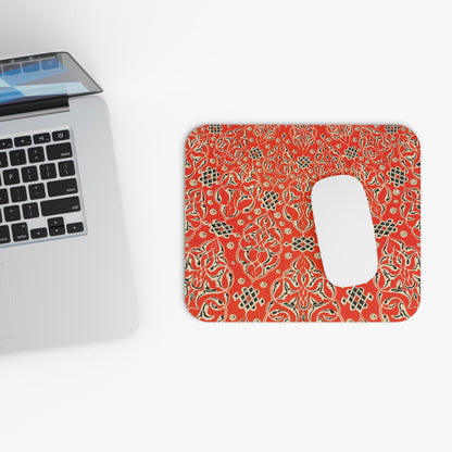 Vintage Bright Red Pattern Design Laptop Mouse Pad with White Mouse