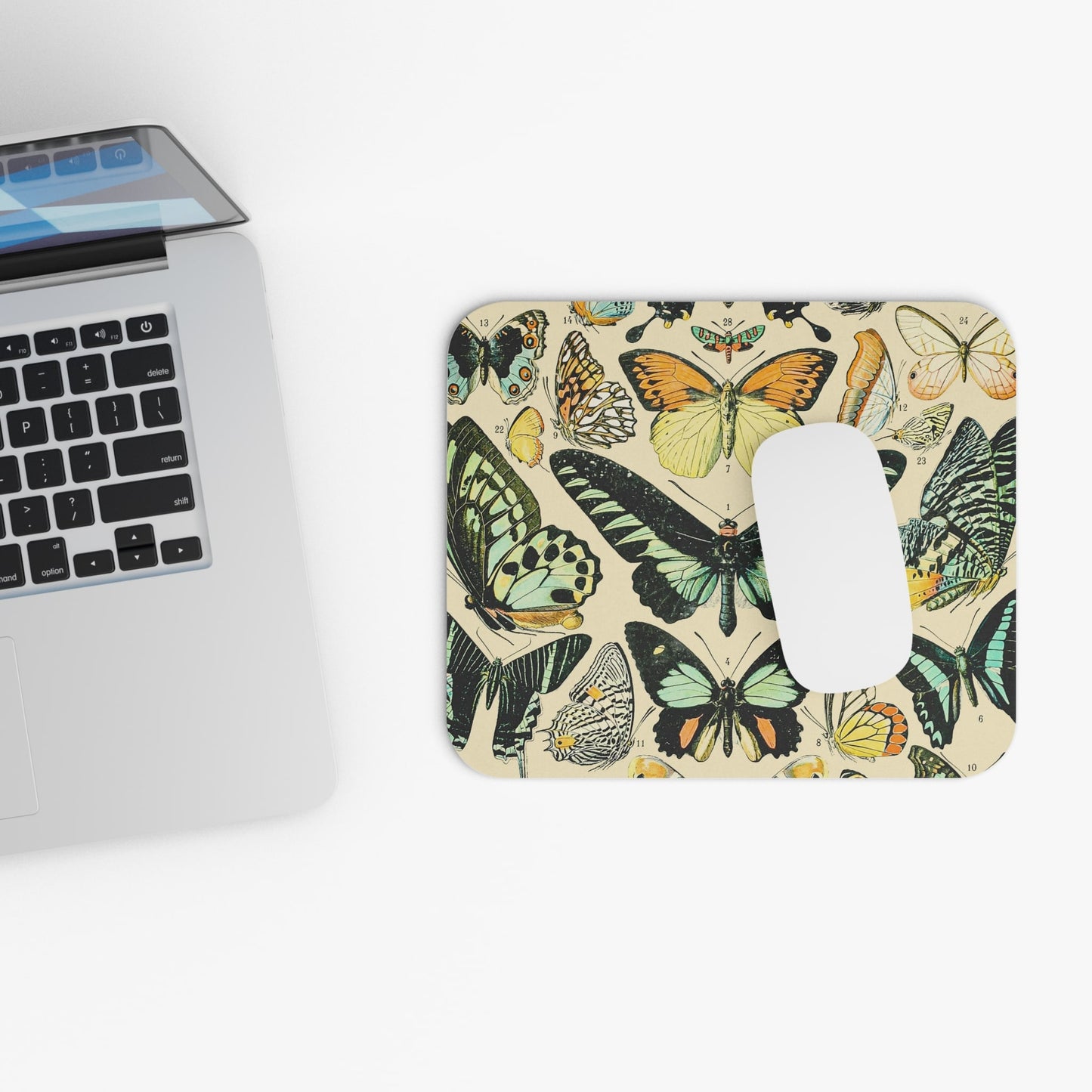 Vintage Butterflies and Moths Design Laptop Mouse Pad with White Mouse
