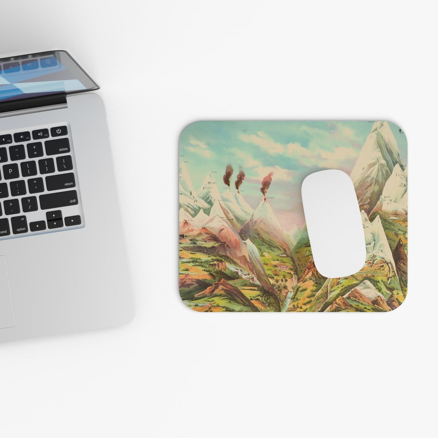 Vintage Cool Mountain Painting Design Laptop Mouse Pad with White Mouse